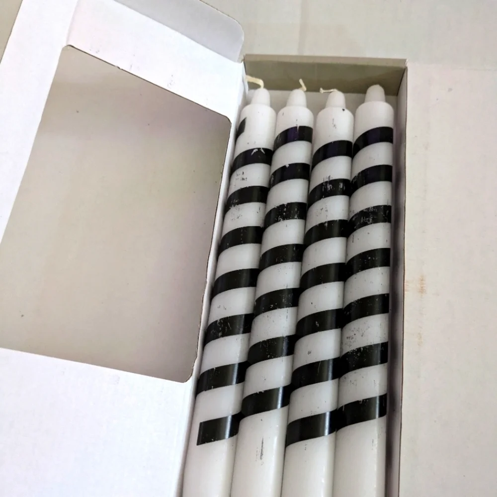 Black White Stripe Halloween Tapers Candles 9.5